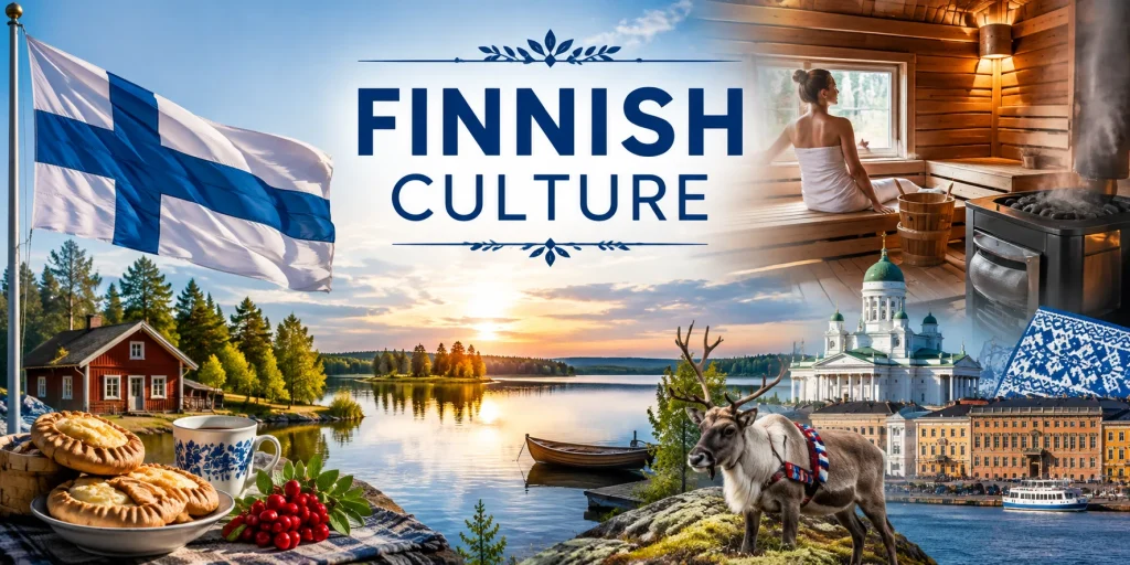 Finnish culture with traditional sauna, nature, and local traditions